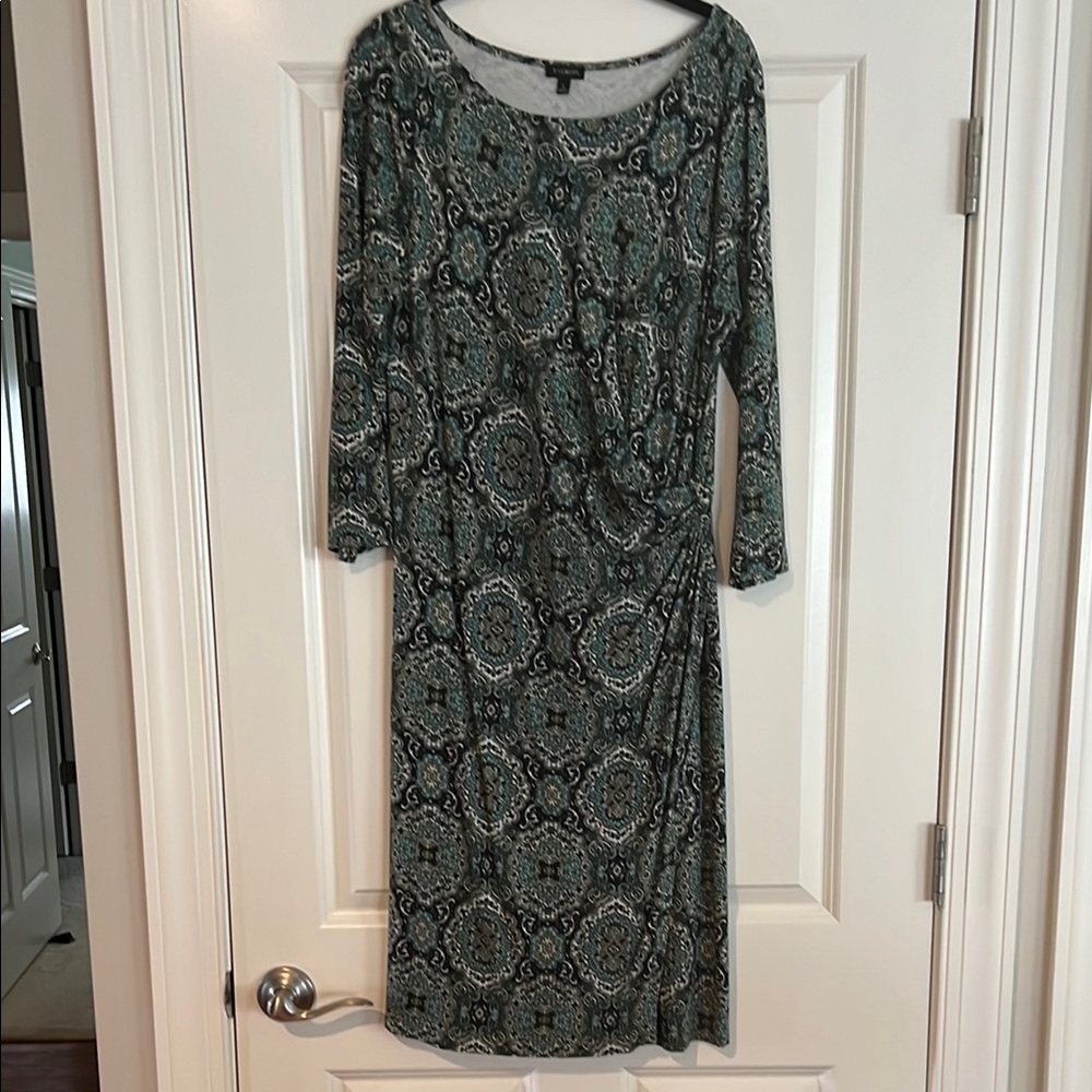 Talbots Elegant Green Patterned Dress